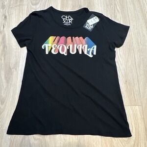 NWT Chaser Tequila Black Sleeve Graphic Tee T-Shirt Size Medium Women's